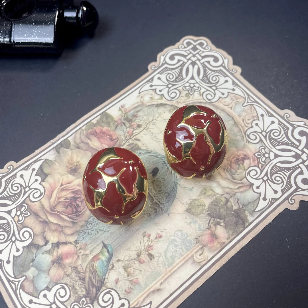 铜合金耳饰 买三送一  手工气质红色古风法式中古耳钉耳扣