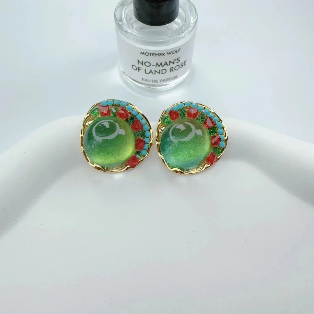 铜合金耳饰 买三送一  气质轻奢时尚百搭绿色复古中古耳钉