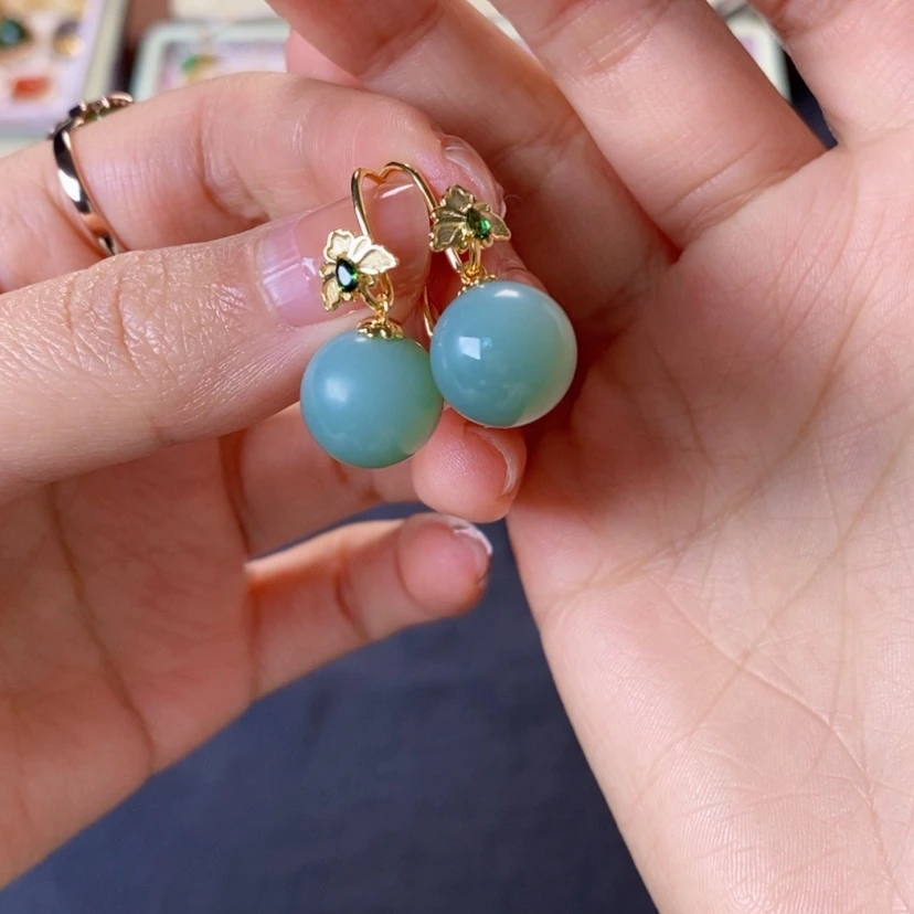 【闪购商品】和田玉耳饰18K金镶嵌墨**橙