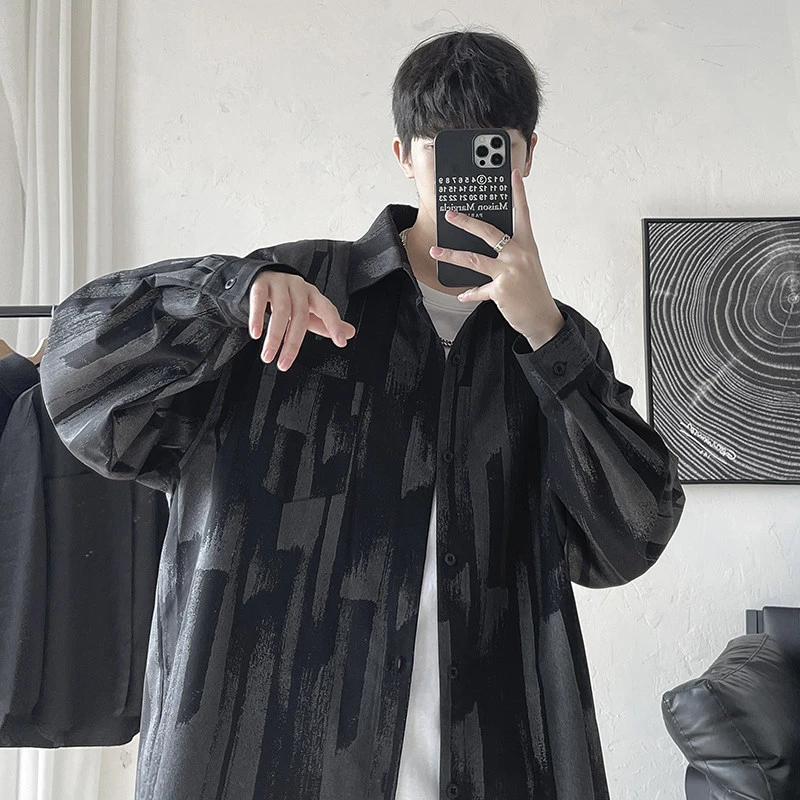 扎染长袖衬衫男生春夏潮流痞帅宽松休闲衬衣港风ins百搭大码外套