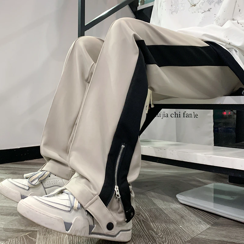 拉链开叉卫裤男春季美式vibe高街潮牌裤子春秋款修身直筒休闲长裤