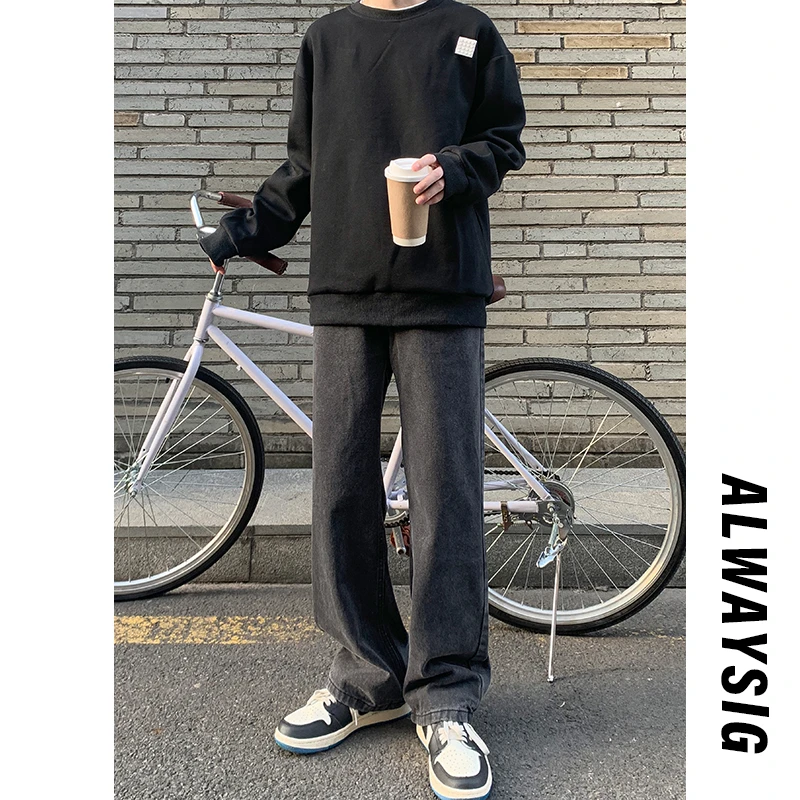 美式水洗做旧牛仔裤男款2023早春百搭流行裤宽松港风阔腿拖地裤潮