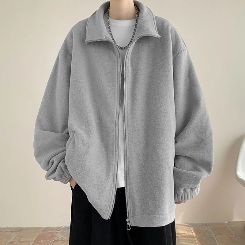 双面摇粒绒外套男秋冬宽松大码oversize美式复古加厚夹克HJ123869