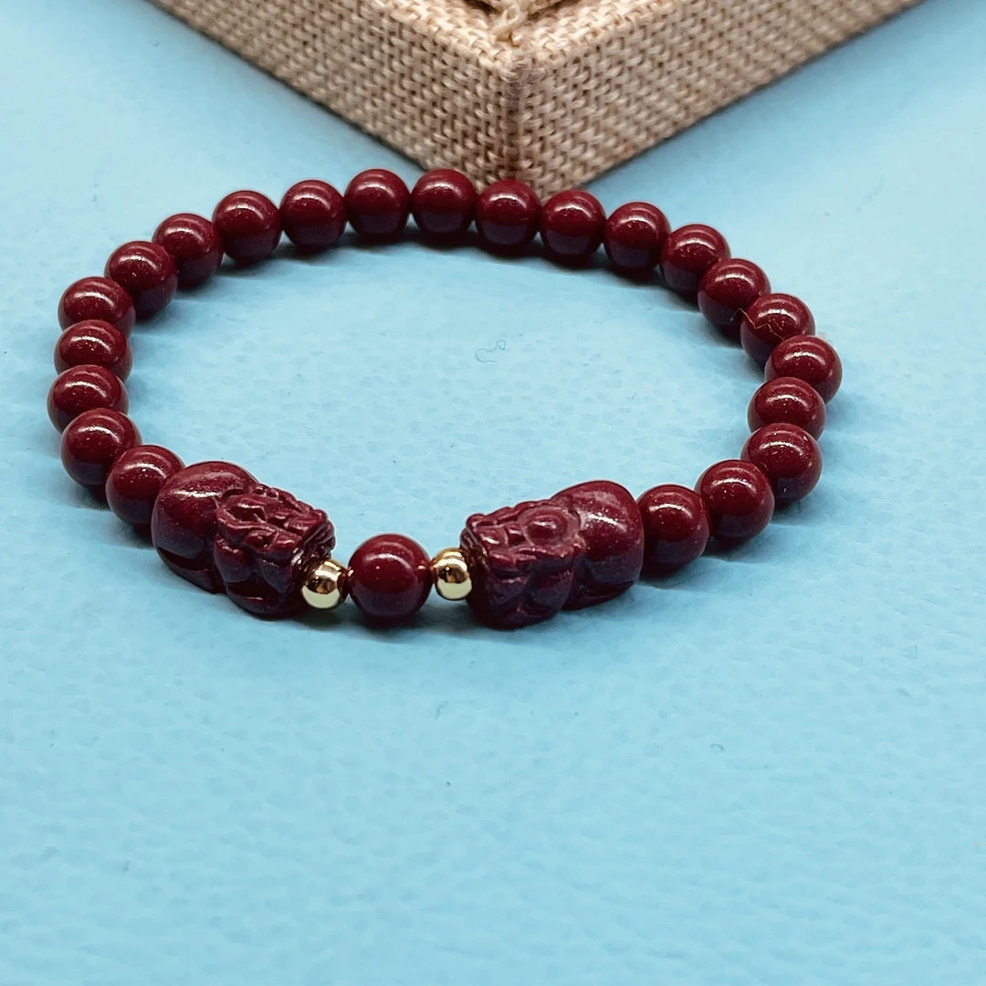 含辰砂工艺品【秋子专属】6MM迷你双貔貅手串   紫金砂