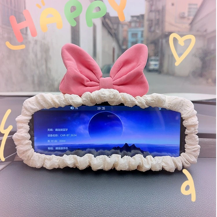 车载小摆件蝴蝶结车内屏幕保护套仪表台导航改装框可爱后视镜套