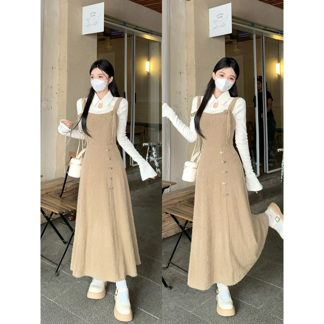 一整套穿搭针织吊带连衣裙两件套装秋冬季2024新款女装长裙8160