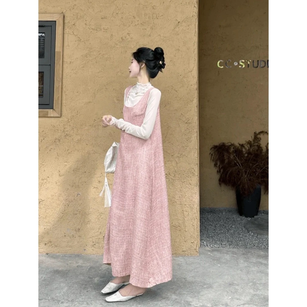 3法式入秋背心裙女新款高级感时尚气质粉色直筒连衣裙两件套8145