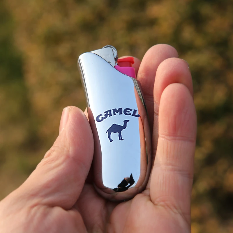 比克bic一次性打火机替换装金属套子银色豌豆砂轮防爆男士潮牌