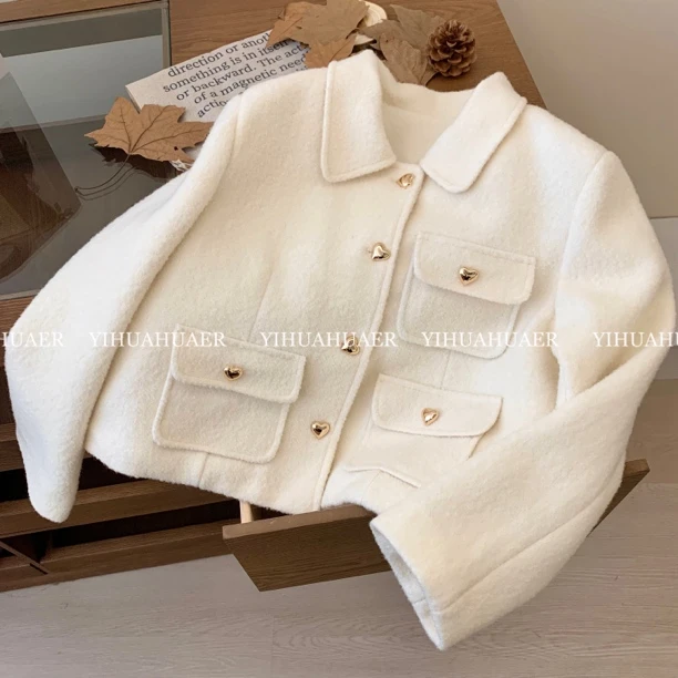 B韩国原单【高定小香】东大门简约爱心扣气质百搭设计感外套9916