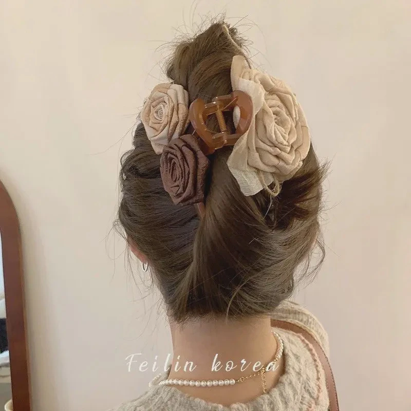 美拉德干枯玫瑰抓夹头饰百搭网红优雅气质头发夹发饰超仙发卡ins