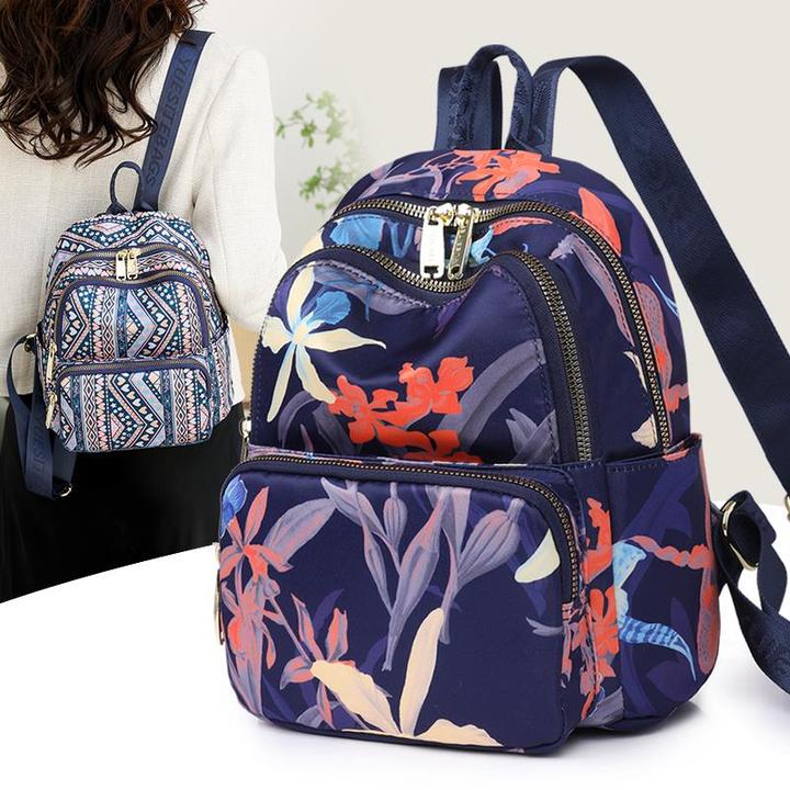 2024新款女士妈妈轻便夏天小双肩包印花尼龙布小背包旅游旅行包