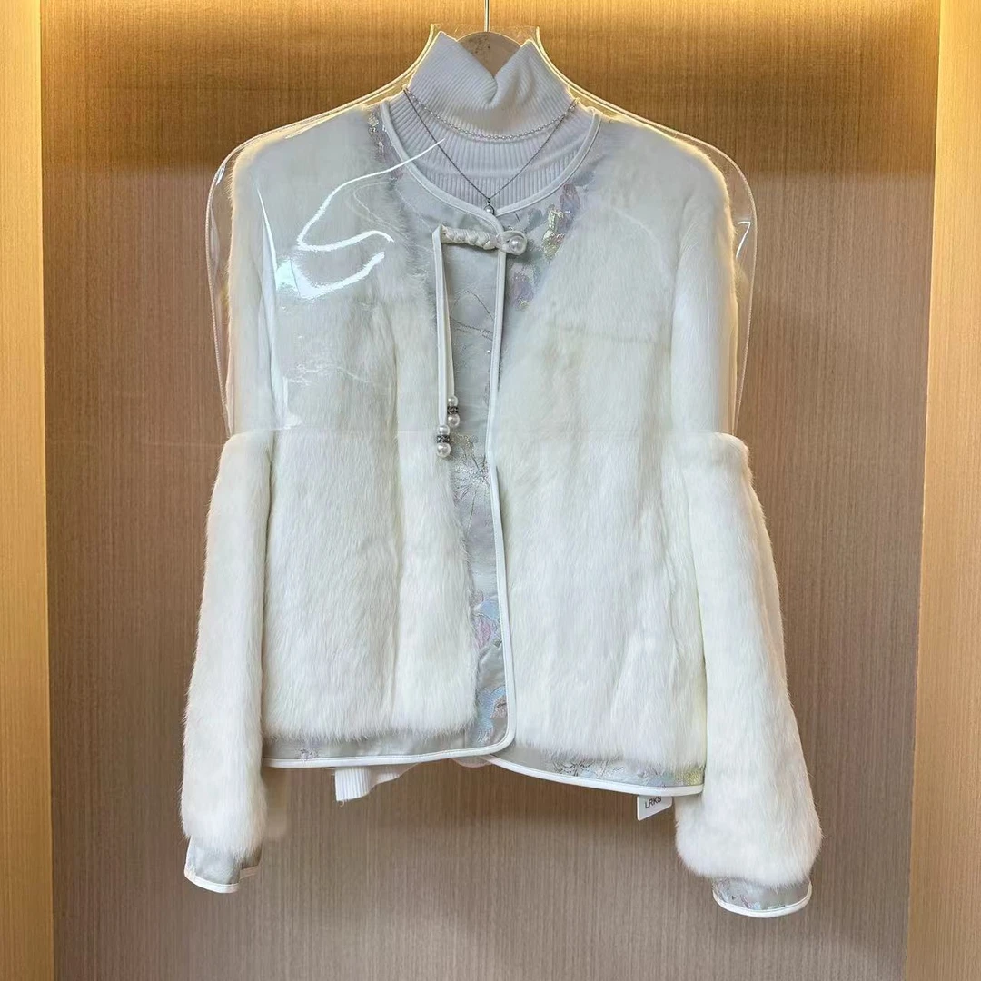 2025年新款中式拼接真毛外套女短款高级感气质短款女装上衣