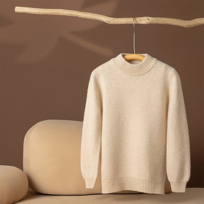 儿童纯羊毛衫加厚百搭半高领毛衣套头女童针织衫秋冬保暖圆领打底