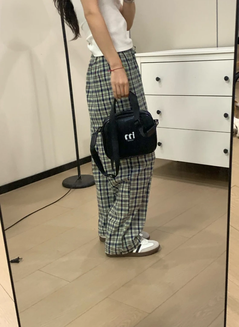 奶兔星球-自制阔腿裤女夏季薄款高腰垂感格子裤显瘦百搭休闲宽松