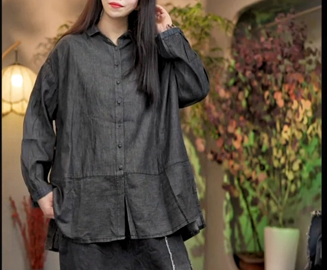 24440【靖依尚】宽松休闲水洗棉软牛仔衬衣