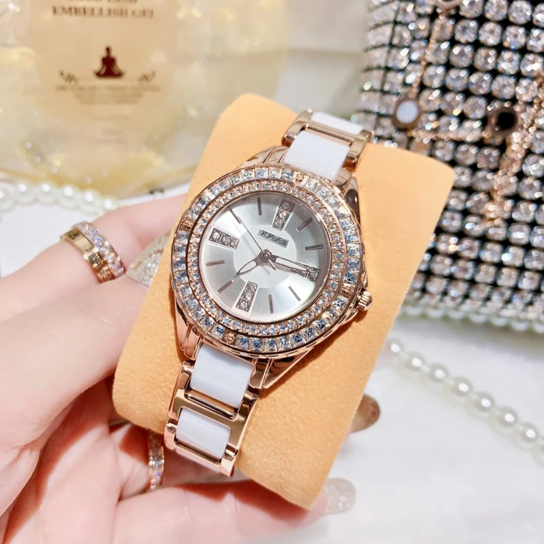 58668-精致轻奢气质BY方钻白陶瓷表·时尚·奢华·防水女表
