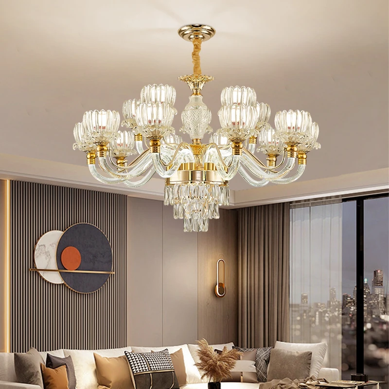 高端水晶客厅灯吊灯豪华大气灯臂发光大灯现代轻奢主灯别墅灯具饰