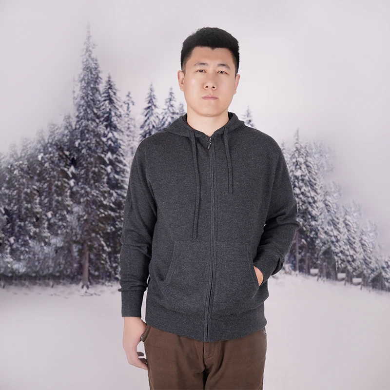 TALMUS/塔拉牧丝男款长袖精纺羊绒拉链休闲帽衫连帽户外宽松加厚