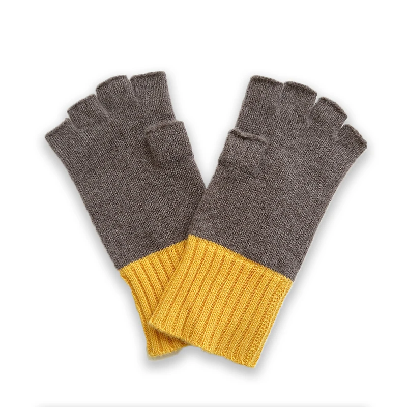 TALMUS/塔拉牧丝针织羊绒配色半指手套短款