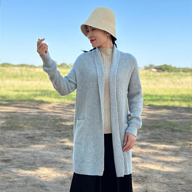 TALMUS/塔拉牧丝柔软亲肤山羊绒保暖休闲熟女青果领开衫秋冬外套