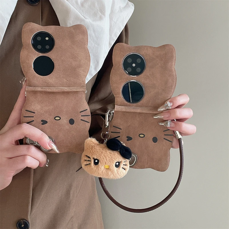 可爱kt猫适用华为P50pocket手机壳折叠款pocket2软壳鹿皮防摔女