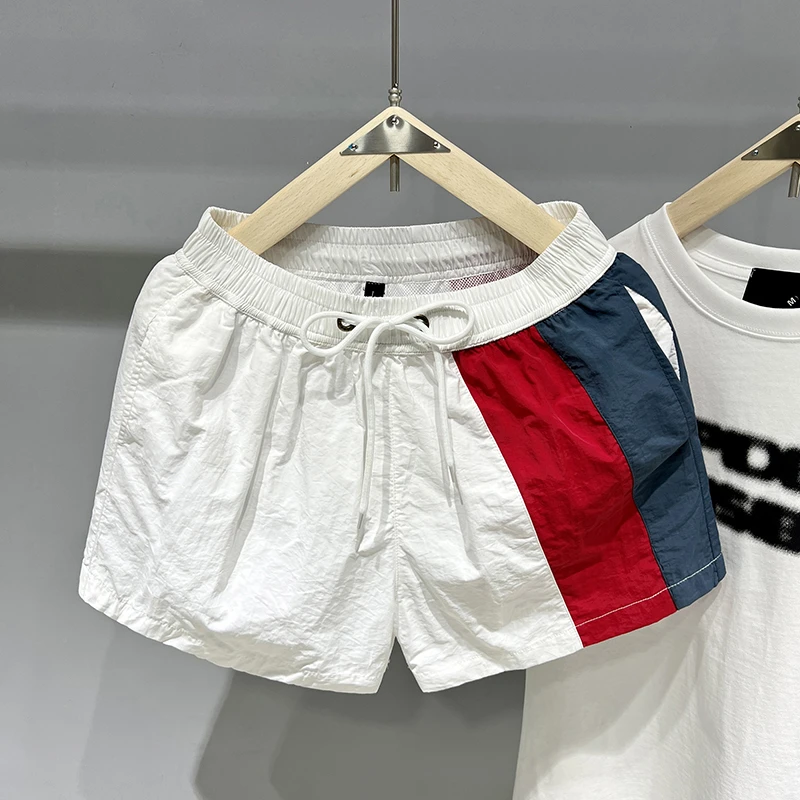 2024新款跑步速干三分裤美式休闲夏季沙滩裤男女拼色潮牌运动短裤