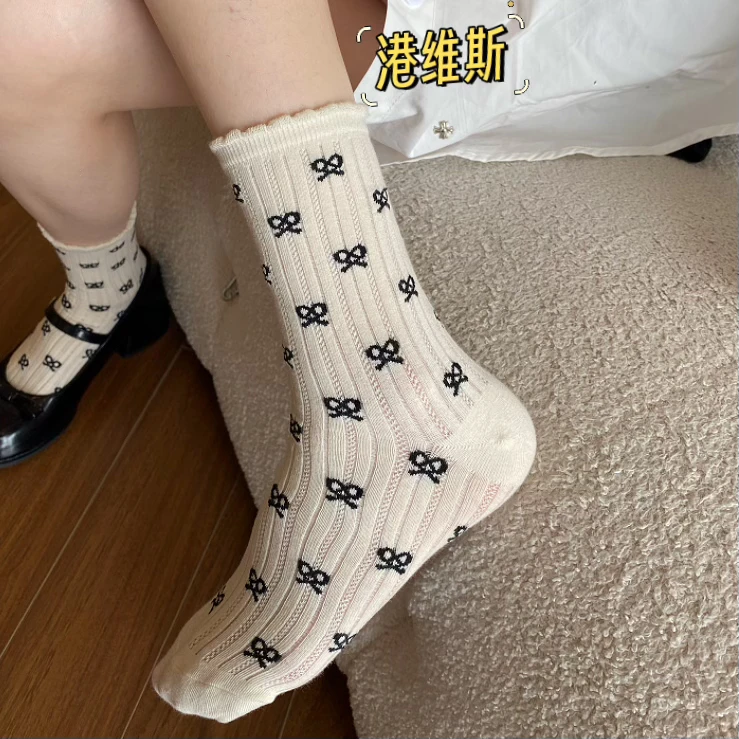 【港维斯】春秋日蝴蝶结芭比袜 纯欲慵懒系穿搭ins田园风 轻薄透气