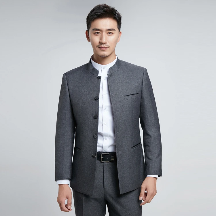 新款男士中山装套装中老年西服职业装中华立领国风结婚礼服爸爸装