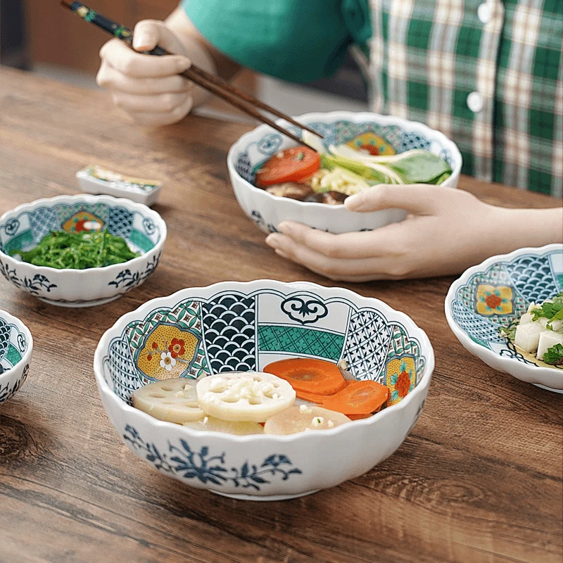 日本进口美浓烧陶瓷餐具包邮吾山窑九谷花鸟家用饭碗高端碗盘