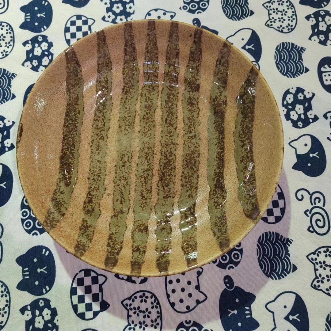 日本进口美浓烧高温釉下彩包邮粗陶茶流彩反口碗意面盘面碗