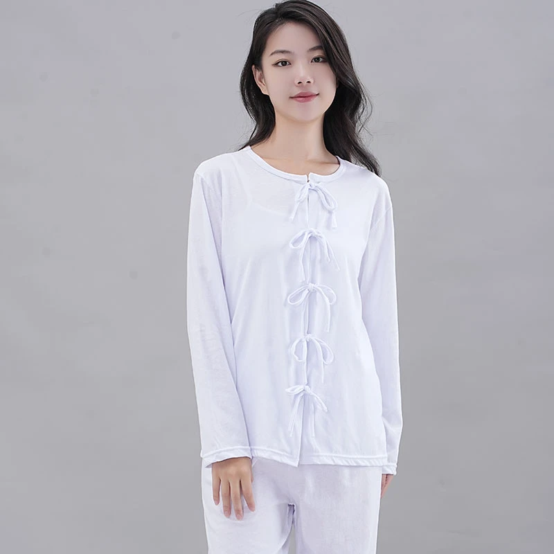 宽松绑带对襟秋衣纯棉系带散口开衫老人秋衣秋裤套装开身打底内衣