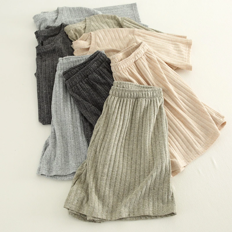 夏季休闲显瘦套装女新款纯色圆领针织短袖+短裤两件套女宽松学生