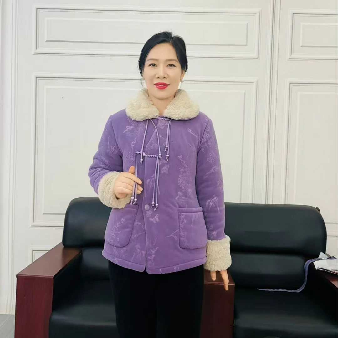 单件上衣新款国风时尚印花压缩一体棉保暖加絾加厚居家外套女士