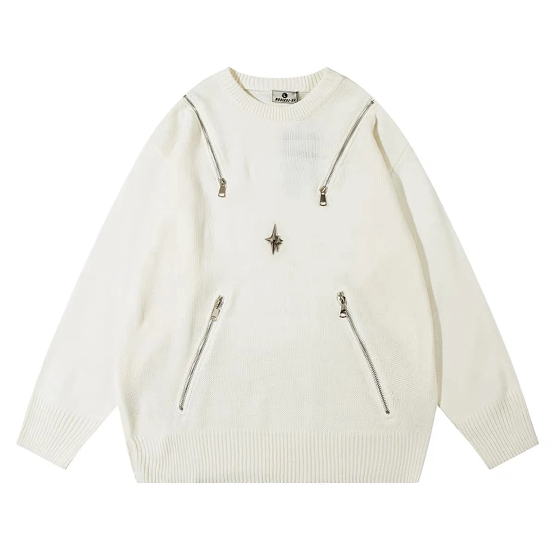 美式解构金属拉链套头毛衣v012