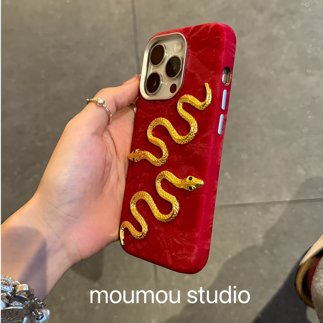 新中式新年立体金蛇适用苹果16promax手机壳iphone15少女心1413套