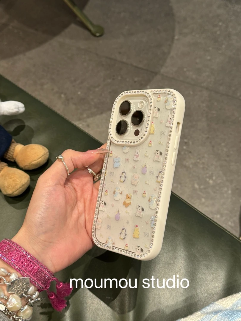 边框点钻满屏卡通滴胶适用苹果16promax手机壳iphone15少女1413套