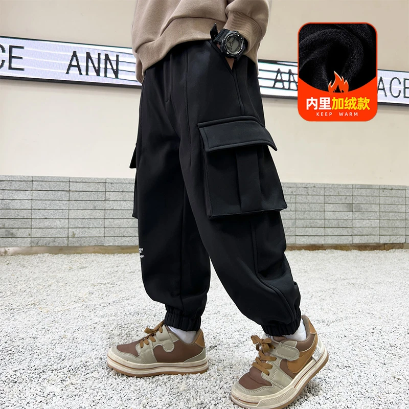 【现现】男童秋冬款加绒工装裤2024新款大童裤子儿童加厚长裤ZZ4416