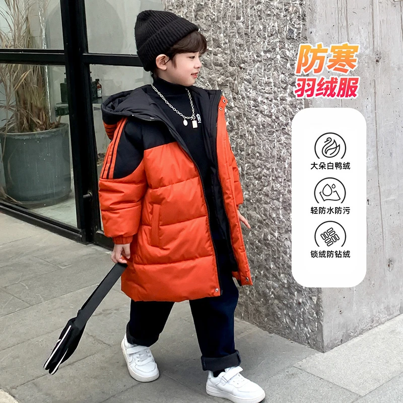 【现现】儿童羽绒服男童2024新款中大童中长款外套红色拜年服ZZ4406