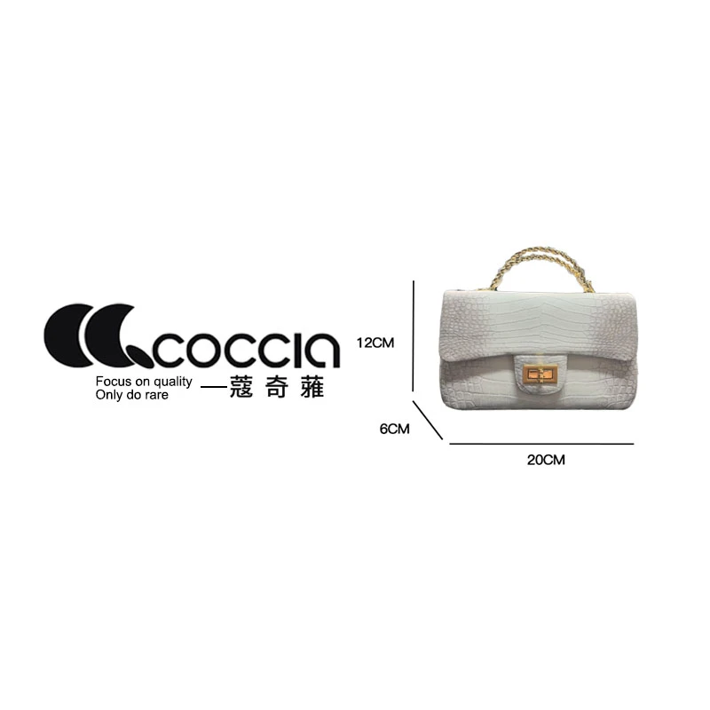 「高定女包」蔻奇蕥COCCIA设计师款鳄鱼手提包 7702 喜马拉雅白