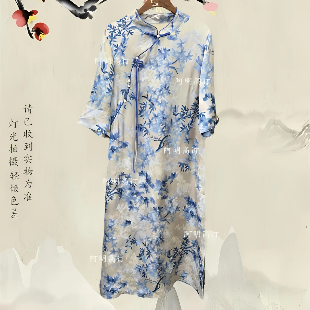 『青花瓷』新中式复古时尚提花连衣裙气质中国风设计师中长款裙子