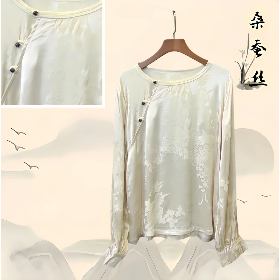 『晚意』新中式国风时尚提花上衣女士2024秋季新款重磅斜襟提花衬