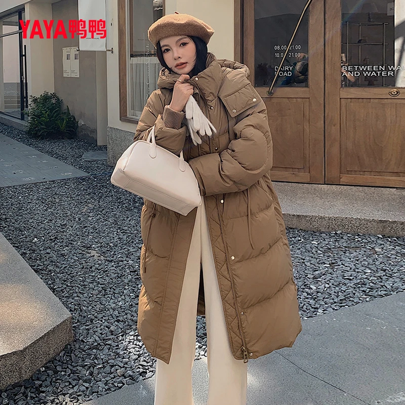 YAYA/鸭鸭新极寒高充绒加厚冬款中长款连帽羽绒服YE3B601542N