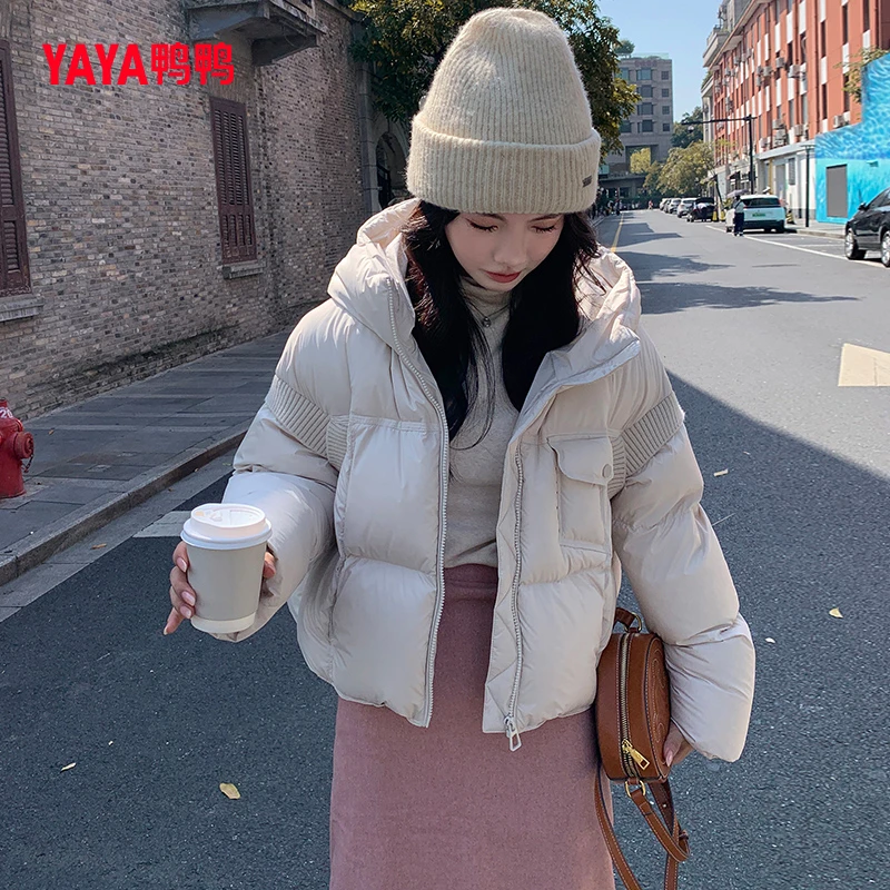 YAYA/鸭鸭新款YE3B618202N连帽加厚百搭保暖纯色女士羽绒服羽绒服