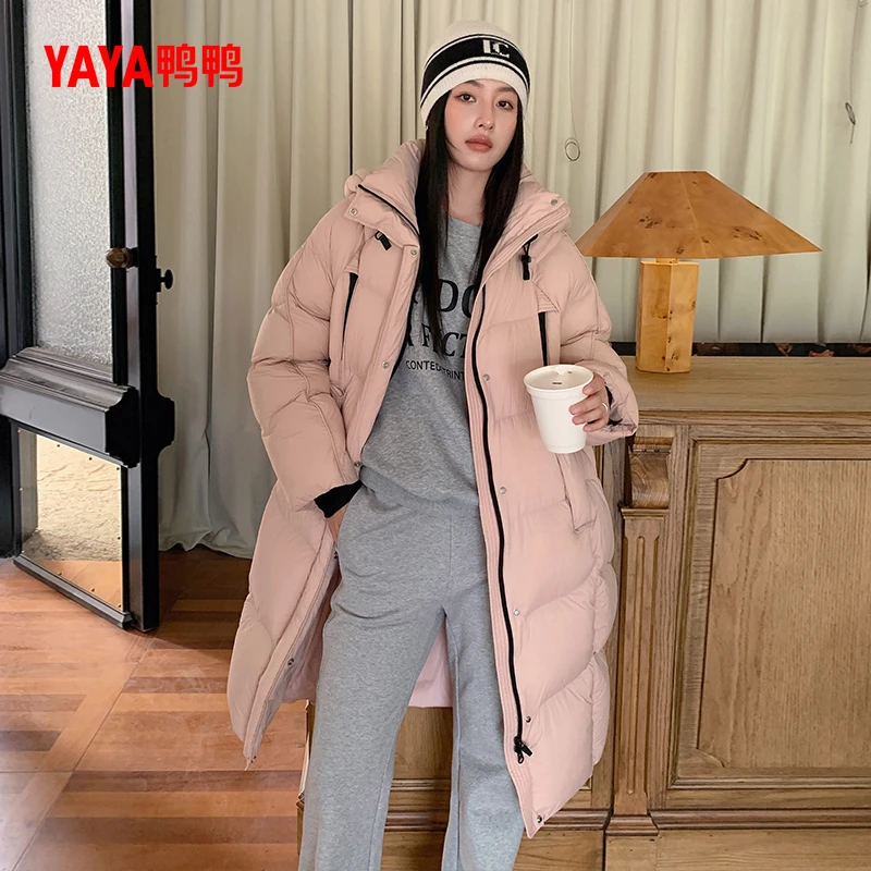 YAYA/鸭鸭新款过膝长款羽绒服立领连帽厚款保暖外套女YE4B619852N