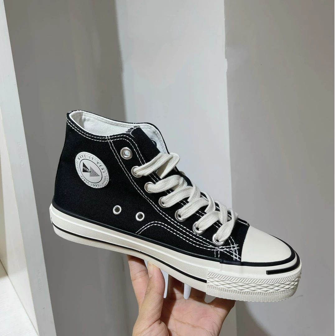 潮鞋夏季厚底帆布鞋黑色休闲简约平底运动女板鞋时尚百搭潮流秋季