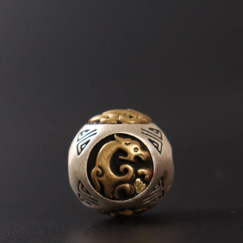 手工文玩镶嵌手串铜隔珠制神兽圆珠四大守护神配珠925