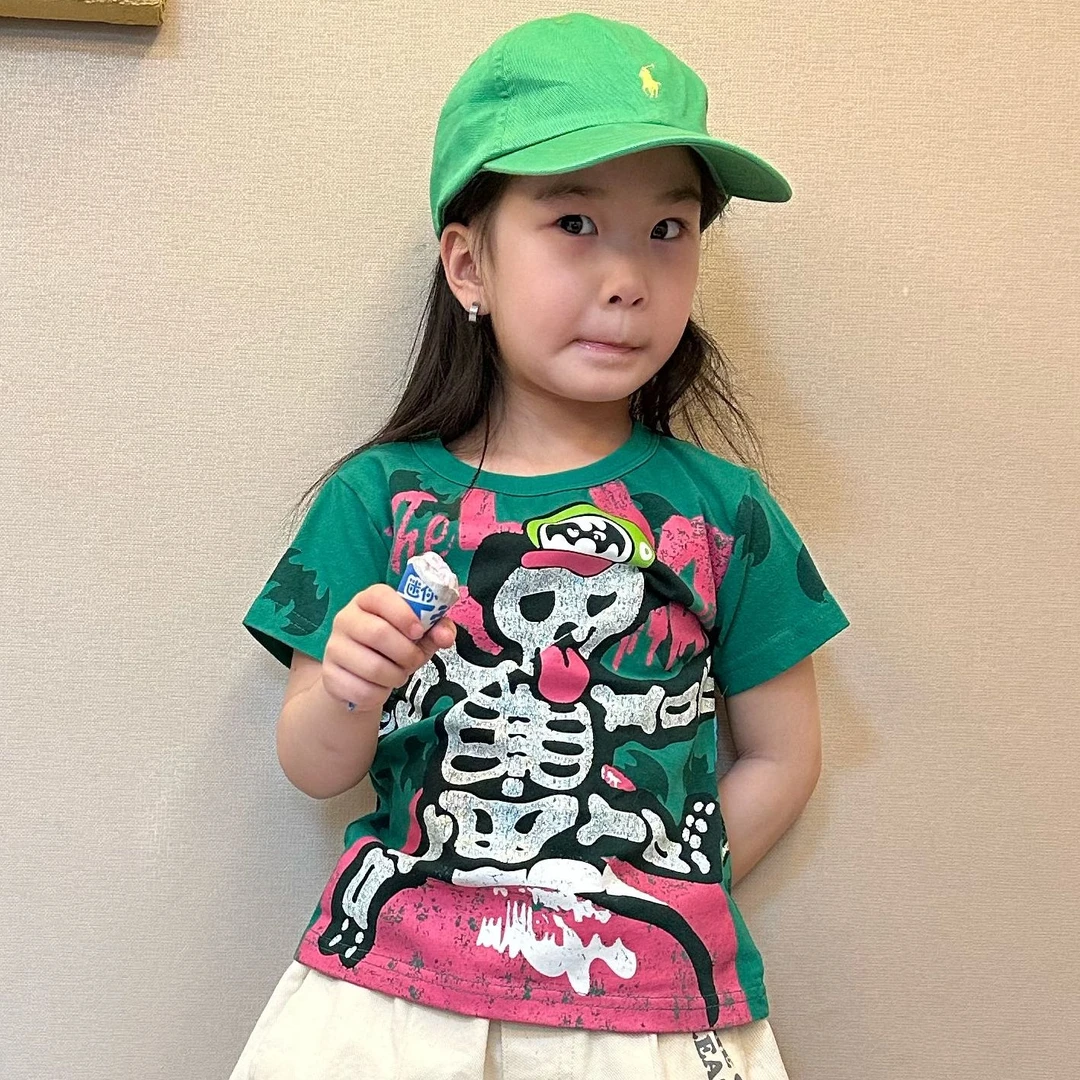 大金家童装夏季新款绿色潮流百搭男女宝同款抽象印花T恤