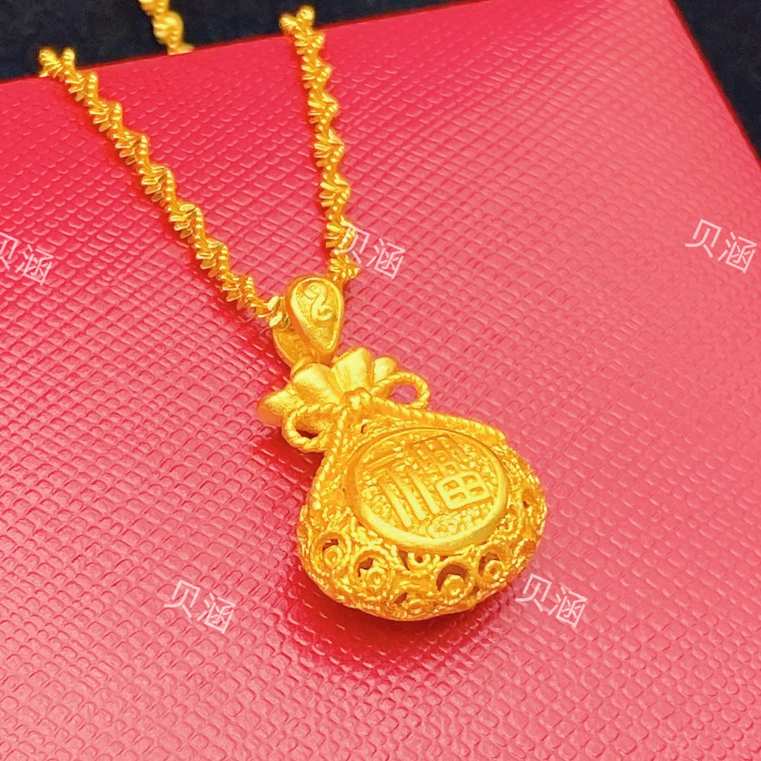 铜合金项链 复古镂空花丝福袋吊坠女款花丝福袋复古简约女锁骨链