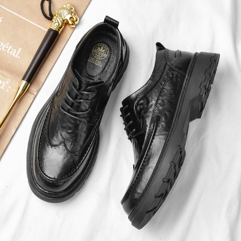 7737男士皮鞋时尚新款布洛克正装商务休闲英伦风潮流厚底增高潮鞋