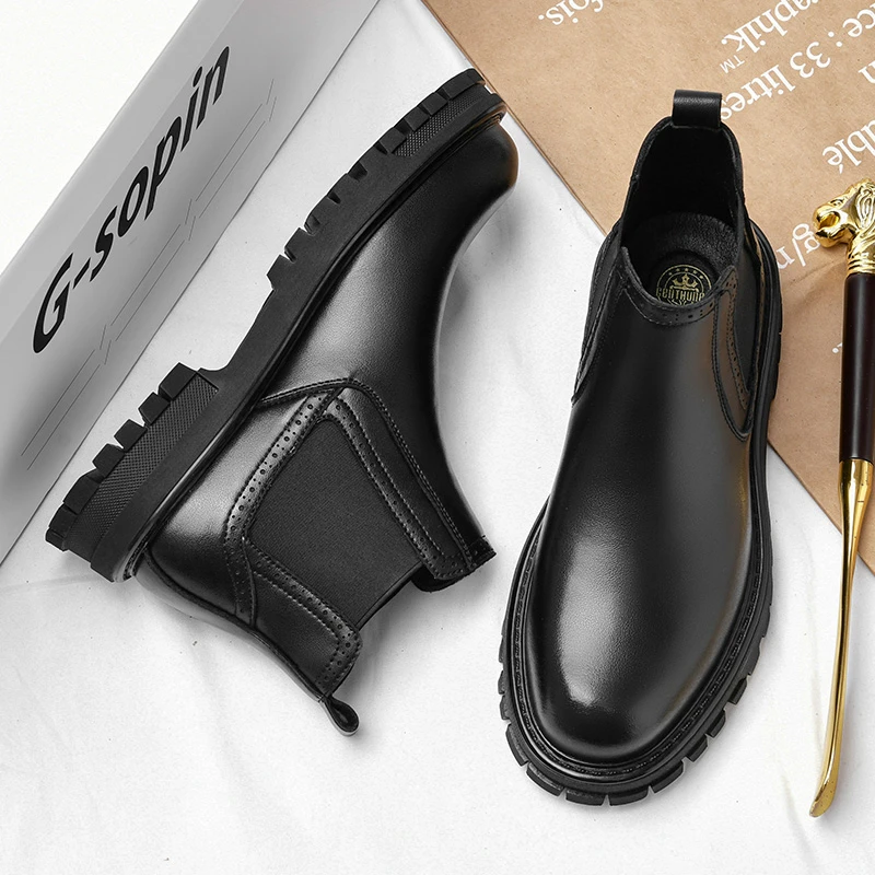 7838马丁靴男新款时尚布洛克中帮短靴英伦风男士休闲潮流百搭靴子